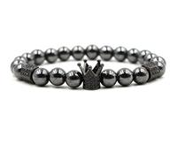 WXKAGF Mens Stone Bead Bracelet, 8mm Beaded Bracelet with Crown Elastic Beaded Bracelets for Men 19CM