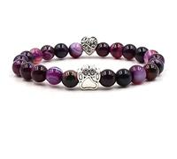 WXKAGF Natural Beaded Bracelets, 8mm Stone Bracelet with Silver Dog Paw Elastic Bracelet
