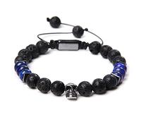 WXKAGF Natural Stone Bracelet Labradorite Bracelets Men Black Lava Stone Beads Bracelet Silver Color Vintage Weave Adjustable Jewelry Bracelet Jewelry