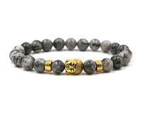 WXKAGF Oil Bracelet Essential Oil for Men, 8mm Stone Bracelet with Buddha Head Adjustable Elastic Bracelet 19CM