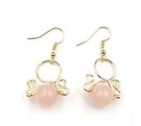 WXKAGF pendants earrings Jewelry Light Yellow Gold Color Circle Wire Wrap Round Beads Natural Rose Pink Quartz Drop Earrings gifts