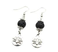 WXKAGF pendants earrings Unique Silver Plated Lotus Flower Rose Pink Quartz Round Beads Earrings Green Fluorite Stone Jewelry gifts