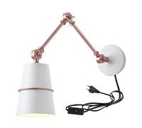 WXKAGF Retro Bedroom Wall Light Long?Arm with Plug, Vintage Industrial Wall Lamp Indoor Switch, Adjustable Bedside Wall Sconce for Living Room Restaurant Lighting, 1.8M Cable, E27 Lamp Base,White
