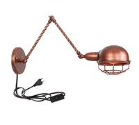 WXKAGF Retro Indoor Wall Light Rust with Switch and Plug, Industrial Vintage Cage Wall Lamp Long?Arm with 1.8 m Cable, E27 Adjustable Wall Sconce for Living Room Bedroom Corridor Lighting,30+30cm