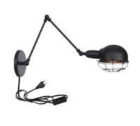 WXKAGF Retro Industrial Wall Lamp with Swing Long?Arm, Black Vintage Metal Cage Wall Light Indoor with Switch and Plug, Living Room Wall Sconce E27 1.8 m Cable for Corridor Lighting,20+20cm
