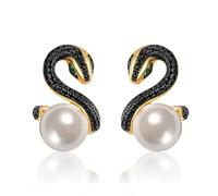 WXKAGF Seductive Serpent Statement Earrings| S925 Sterling Silver Snake with Shell Pearl Drops| Playful Fashion Jewelry Gift for Women