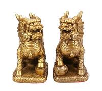 WXKAGF Statue Sculpture Chinese Fengshui Brass Chi Lin/Qi Lin Statue/Wealth Chi Lin Figurine Home Decor Home Decoration Crafts & Gifts (Pair) Home Statue