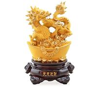 WXKAGF Statue Sculpture Chinese Zodiac Dragon Golden Resin Collectible Figurines Table Decor Statue Lucky Cornucopia Feng Shui Dragon Craft Decoration Home Statue
