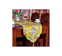 WXKAGF Table Runner, Autumn Decoration Table Runner, Dragon Pattern with Tassels, Silk Table Runner, Long Table Decoration, Yellow, 33 x 200 cm