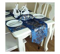 WXKAGF Table Runner Autumn Table Runner Rectangle Retro Floral Pattern Velvet Table Runner Long Table Decoration Blue 32 x 300 cm