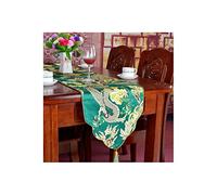 WXKAGF Table Runner Christmas Dragon Pattern with Tassels Silk Table Runner Long Table Decoration Green 33 x 200 cm