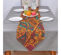 WXKAGF Table Runner, Living Room, Indian Flowers, Table Decor Runner, Colourful Dining Room, Kitchen, Rectangular Decorative Table Runner, Cotton Linen, 33 x 178 cm