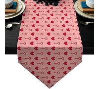 WXKAGF Table Runner Spring Modern Love Hearts Table Runner Pink Red for Dining Table Party Wedding Christmas Table Runner Cotton Linen 33 x 178 cm