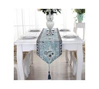 WXKAGF Table Runner, Table Runner, Modern Dining Room, Embroidery Flowers with Tassels, Mulberry Silk, Long Table Decoration, Light Blue, 33 x 200