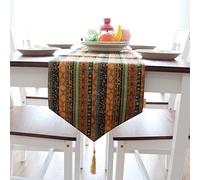 WXKAGF Table Runner Vintage Boho Ethnic Stripes Table Runner Gold Tablecloth for Kitchen Vintage Farmhouse Bohemian Wedding Tabletop Decoration Table Runner Cotton Linen 30 x 160 cm