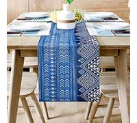 WXKAGF Table Runner Vintage Boho Geometry Table Runner Blue Tablecloth Elegant for Dining Room Party Holiday Decoration Table Runner Cotton Linen 46 x 183 cm
