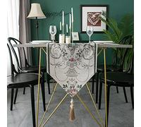WXKAGF Table Runner Vintage Boho Jacquard Table Runner White Odourless Vintage Table Runner for Wedding Home Farmhouse Modern Tabletop Decoration Table Runner Chenille 33 x 300 cm