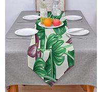 WXKAGF Table Runner Wedding Boho Banana Leaf Table Runner Green for Dining Table Party Wedding Christmas Table Runner Cotton Linen 41 x 183 cm
