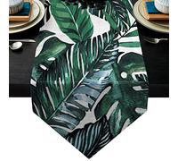 WXKAGF Table Runner Wedding Boho Banana Leaf Table Runner Green Odourless Vintage Table Runner for Wedding Home Farm House Modern Tabletop Decoration Table Runner Cotton Linen 33 x 178 cm