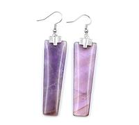 WXKAGF Unique Silver Plated Rose Pink Quartz Long Drop Earrings for Women Black Agates Jewelry