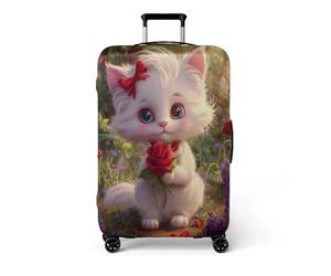 wxlmom Suitcase Covers Protectors M White Cat Suitcase Cover Luggage Covers for Suitcases Washable High Elastic Spandex Reusable Suitcases Protective Cover, Anti-Scratch Travel Essentials