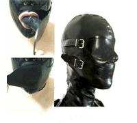 WXLPCGO Black Latex Hood Mask Full Face Latex Mask Handmade with Blindfold and Gag Christmas Unisex Party(Size:L-68CM)