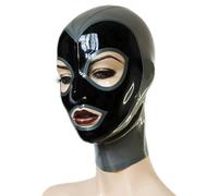 WXLPCGO Black Latex Hood Mask Riding Mask Open Eyes Mouth Nose Back Zipper for Cosplay Party Unisex BDSM(Size:M-65CM)