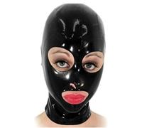 WXLPCGO Black Latex Hood Mask Rubber Head Mask Riding Mask Exposed Eyes and Mouth Handmade for Cosplay Party(Size:XXL-73CM)
