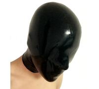 WXLPCGO Black Latex Hood with Back Zipper Full Face Mask Suitable for Halloween Party Club Costume Dance Role Play(Size:M-65CM)