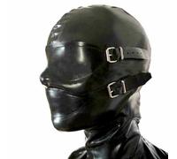 WXLPCGO Black Latex Mask Head Cover with Mouth Plug Latex Face Hood Rubber Head Mask Exposed Eyes and Mouth for Cosplay Clubwear(Size:M-65CM)