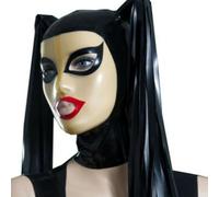 WXLPCGO Latex Hood Back Zipper Rubber Head Mask with Wig Exposed Eyes and Mouth for Unisex Cosplay Club Wear(Size:L-68CM)