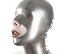 WXLPCGO Latex Hood Halloween Costume Full Face Mask with Zipper Revealing Mouth Suitable for Club Roleplay(Size:XXL-73CM)