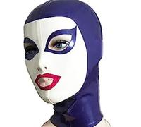 WXLPCGO Latex Hood Masks Exposed Eyes and Mouth Latex Mask with White Trim for Men Women Rubber Masks Cosplay Club(Size:XXL-73CM)
