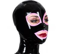 WXLPCGO Latex Hood with Pink Trim Black Head Mask Latex Head Cover Back Zipper Open Eyes Mouth for Cosplay(Size:M-65CM)
