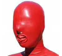 WXLPCGO Red Latex Hood Mask Full Face Rubber Hood Handmade Back Zipper for Sexy Cosplay Couples Party Club(Size:XXL-73CM)