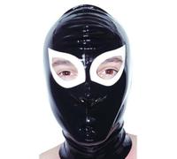 WXLPCGO Sexy Black Latex Hood Full Face Mask with Back Zipper for Role Play Decoration Halloween Revealing Eyes(Size:S-63CM)