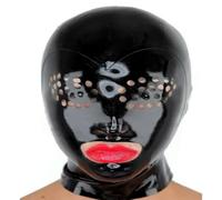 WXLPCGO SM Latex Hood Full Face Cover Mask Microporous Rubber Mask Sex BDSM Open Mouth Back Zipper Cosplay(Size:XS-CM)