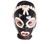WXLPCGO SM Latex Hood Mask Open Eyes Mouth Rubber Head Mask Back Zipper with White Trim for Party Club Wear(Size:L-68CM)