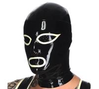 WXLPCGO SM Latex Hood Mask with Back Zipper Adjustable Full Face Hood with White Trim for Party Club Costume(Size:XXL-73CM)