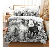 WXLWHR Afghan Hound Black Dog Duvet Cover Set 3D Flowers Print Bedding Set Soft Polyester Comforter Cover with Zipper & Pillow Cases for Kids Teens Adults Super King(260x220cm)