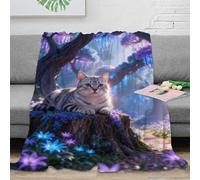 WXLWHR American Shorthair Cat Fleece Throw Blanket for Couch Sofa Bed All Season Fantasy Forest Print Blanket Fluffy Soft Cozy Flannel Creative Gift for Couple Wife Husband 80x90inch(200x230cm)