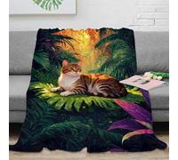 WXLWHR American Shorthair Cat Fleece Throw Blanket for Couch Sofa Bed All Season Ferns Print Blanket Fluffy Soft Cozy Flannel Presents for Girls Kids Adults 60x80inch(150x200cm)
