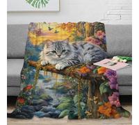 WXLWHR American Shorthair Cat Fleece Throw Blanket for Couch Sofa Bed All Season Jungle Flowers Print Blanket Comfort Warmth Flannel Presents for Women Girls Birthday 50x60inch(127x152cm)