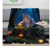 WXLWHR American Shorthair Cat Fleece Throw Blanket for Couch Sofa Bed All Season Mossy Woods Print Blanket Fluffy Soft Cozy Flannel Unique Gift for Girls Kids Adults 70x80inch(180x200cm)