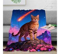 WXLWHR American Shorthair Cat Fleece Throw Blanket for Couch Sofa Bed All Season Starry Sky Print Blanket Fluffy Soft Cozy Flannel for Boys Girls 40x50inch(100x130cm)