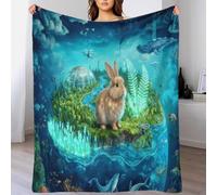 WXLWHR Angora Rabbit Fleece Throw Blanket for Couch Sofa Bed All Season Green Island Print Blanket Fluffy Soft Warm Flannel Creative Gift for Kids Teens Adults 40x50inch(100x130cm)