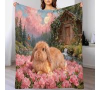 WXLWHR Angora Rabbit Fleece Throw Blanket for Couch Sofa Bed All Season Pink Flowers Print Blanket Fluffy Soft Warm Flannel Creative Gift for Boys Girls 40x50inch(100x130cm)