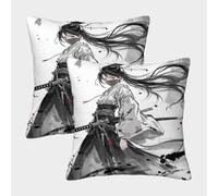 WXLWHR Anime Girl Cushion Covers Set of 2, Japanese Samurai Throw Pillowcase Polyester Zippered Decorations Gift for Living Room Bedroom Sofa Chair 40x40cm