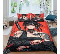 WXLWHR Anime Girl Duvet Cover Sets Ultra Soft Microfiber 3 Piece 3D Printed Bedding Set Japanese Samurai Duvet Cover with Pillowcase For Boys/Girls Kids Double（200x200cm）