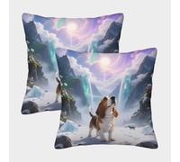 WXLWHR Basset Hound Cushion Covers Set of 2, Premium Polyester Throw Pillow Covers with Hidden Zipper, Premium Square Throw Pillow Cases, for Couch Sofa Bed Living Room Bedroom 40x40cm